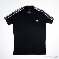 Prada Triangle Logo With Shoulder Stripes Black T-Shirt 